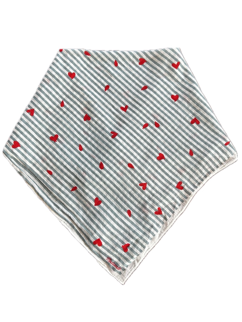 Madewell Slate Blue Striped Bandana Scarf with Red Hearts
